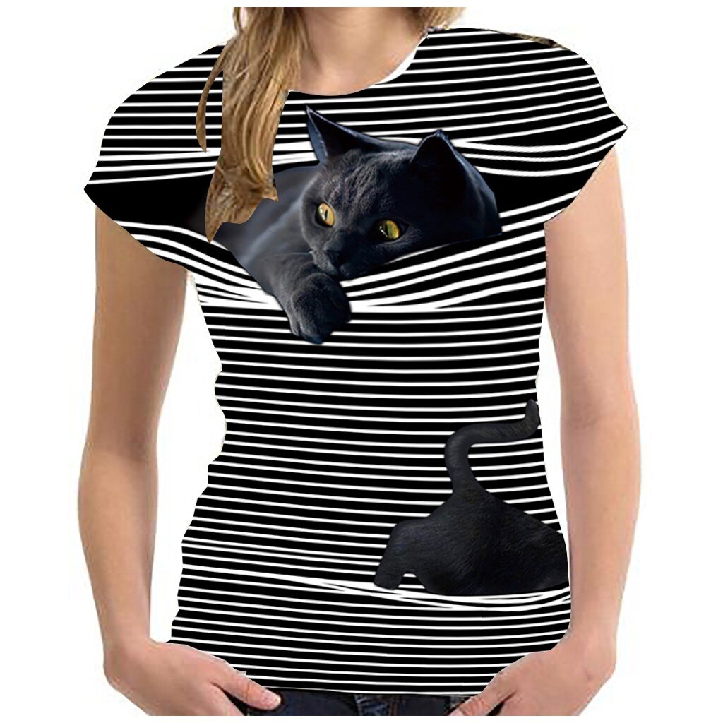 Men Fashion 3D Print Cute Cat Kitten O-neck Casual T-shirt Tops Tees Gift 